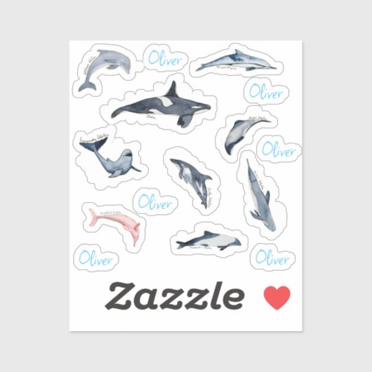 Dolphin Orca Aquarell zeichnend personalisierter N Aufkleber (Blatt)