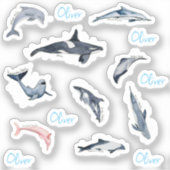 Dolphin Orca Aquarell zeichnend personalisierter N Aufkleber (Vorderseite)