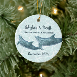 Dolphin Pair First Married Christmas Keramik Ornament