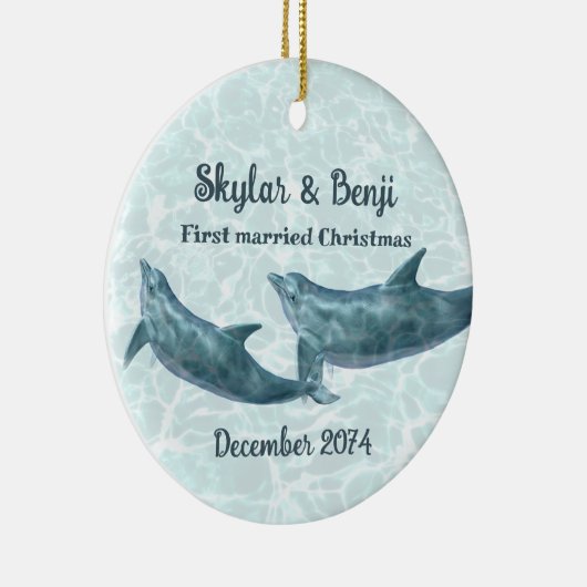 Dolphin Pair First Married Christmas Keramik Ornament (Rechts)