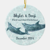 Dolphin Pair First Married Christmas Keramik Ornament (Vorne)