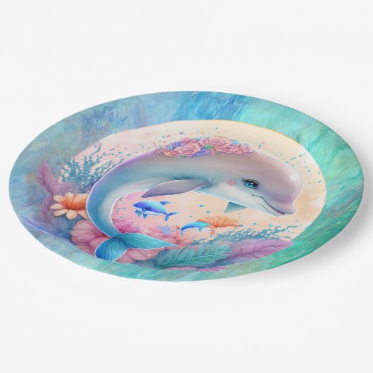 Dolphin-Party Pappteller (Schrägansicht)