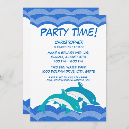 Dolphin Party Zeit Geburtstag Einladung (Vorne/Hinten)