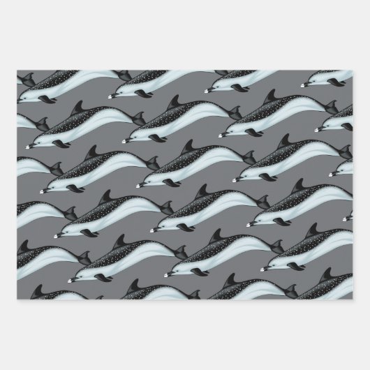 Dolphin Pattern Schwarz Grau Wrapping Papier (Vorderseite 3)