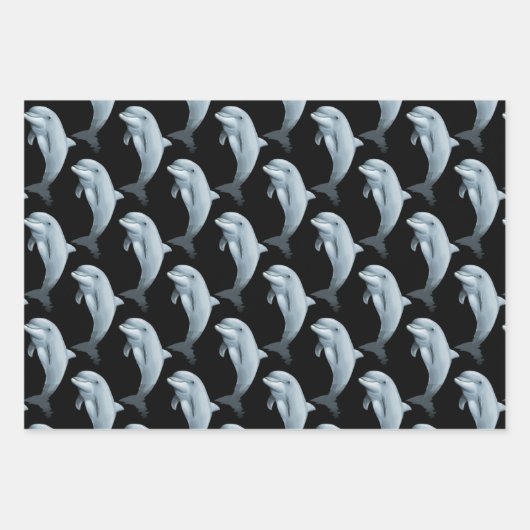 Dolphin Pattern Schwarz Grau Wrapping Papier (Vorderseite)