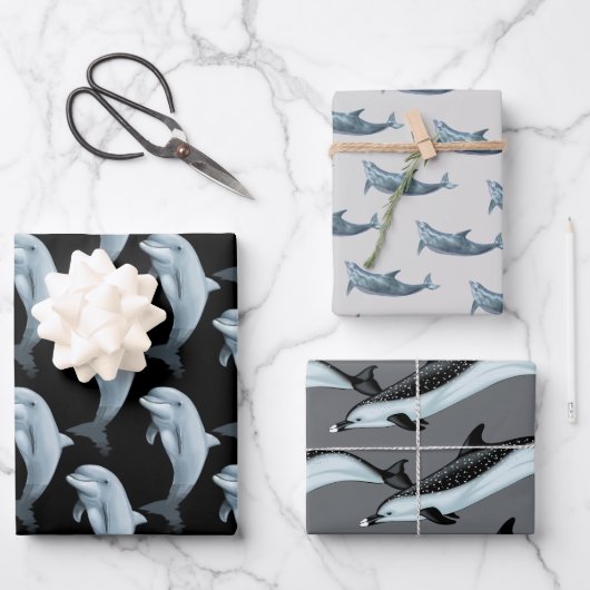 Dolphin Pattern Schwarz Grau Wrapping Papier (Vorderseite)