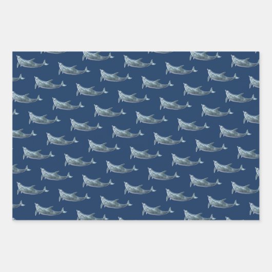 Dolphin Patterns Blaues Verpackungspapier Geschenkpapier Set (Vorderseite 2)