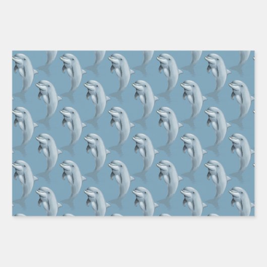 Dolphin Patterns Blaues Verpackungspapier Geschenkpapier Set (Vorderseite)