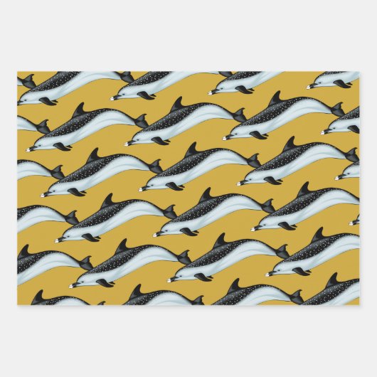 Dolphin Patterns Gold Wrapping Paper Geschenkpapier Set (Vorderseite 3)