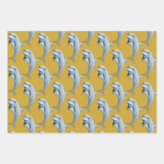 Dolphin Patterns Gold Wrapping Paper Geschenkpapier Set (Vorderseite)
