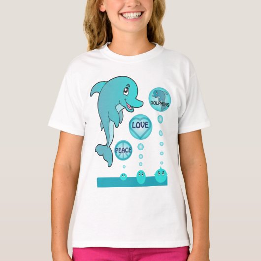 Dolphin Peace Liebe Delphine Kinder T - Shirt (Vorderseite)