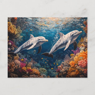 Dolphin Pod Coral Reef Postkarte