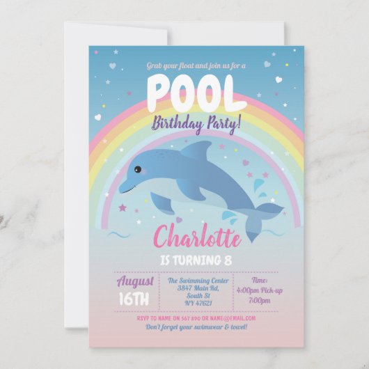 Dolphin Pool Party Birthday Beach Floor Ocean Einladung (Vorderseite)