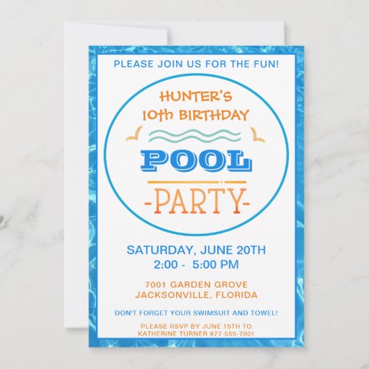 Dolphin Pool Party Geburtstag Einladung (Rückseite)