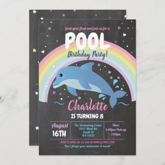 Dolphin Pool Party Geburtstag Strand Schwimmbad Me Einladung (Vorne/Hinten)