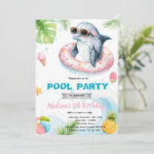 Dolphin Pool Party invite Einladung (Stehend Vorderseite)