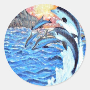 Dolphin Porpoise Seeszenen Kunst Runder Aufkleber