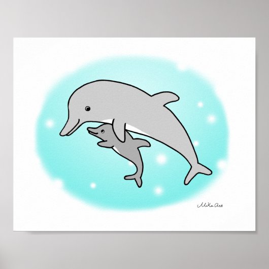 Dolphin Poster Niedliche Mama & Baby Dolphin Kinde (Vorne)