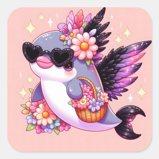 Dolphin Quadratischer Aufkleber (Vorderseite)