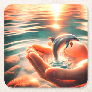 Dolphin Rechteckiger Pappuntersetzer