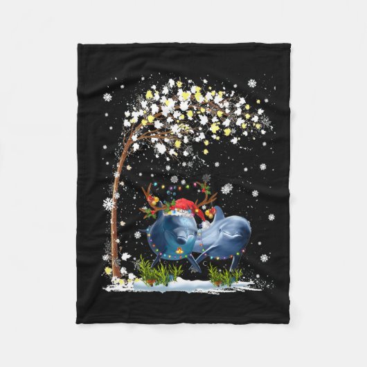Dolphin Reindeer Hat Weihnachtsbaum Funny Xm Fleecedecke (Vorderseite)