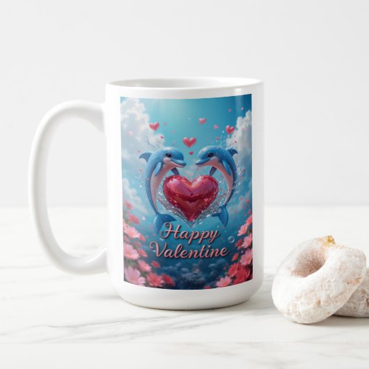 Dolphin Rose Valentine Romantic Ocean Love Kaffeetasse (Mit Donut)