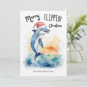 Dolphin Santa Merry Flippin Weihnachtsstrand Feiertagskarte (Stehend Vorderseite)
