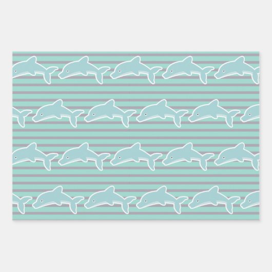 Dolphin Schwimmen Happy Birthday Streifen Geschenkpapier Set (Vorderseite 2)