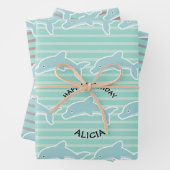 Dolphin Schwimmen Happy Birthday Streifen Geschenkpapier Set (Beispiel)
