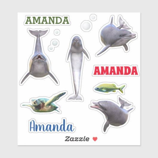 Dolphin Sea Life Set Name Monogram Aufkleber (Blatt)
