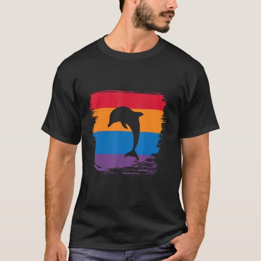 Dolphin Shadow Silhouette mit farbenfroher Flagge T-Shirt (Vorderseite)