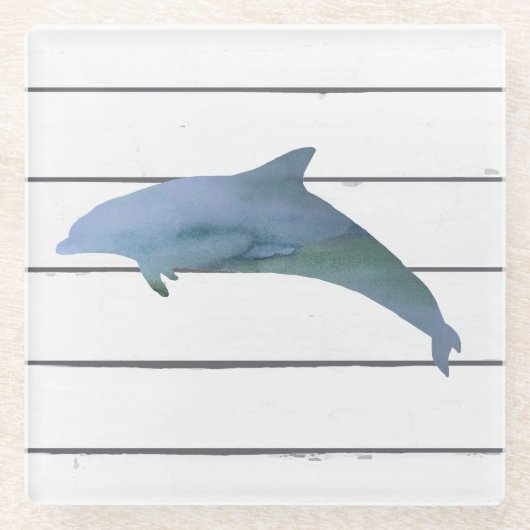 Dolphin Shiplap Rustic Beach Deco Glasuntersetzer (Vorderseite)