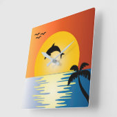 DOLPHIN-SILHOUETTE AM SUNSET SQUARE WANDSCHALTER QUADRATISCHE WANDUHR (Winkel)