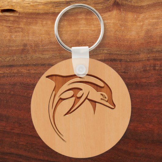 Dolphin-Silhouette in Holzdesign Schlüsselanhänger (Vorderseite)