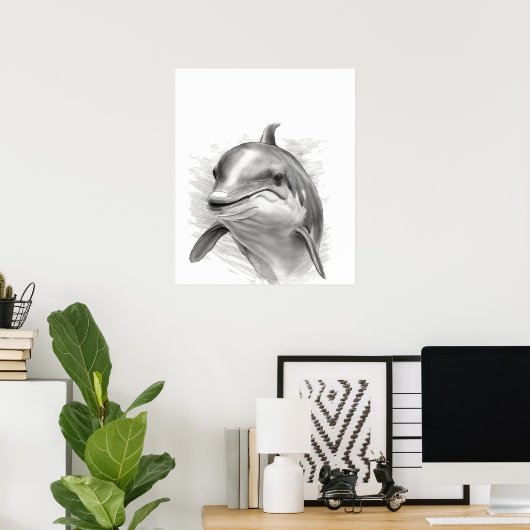 Dolphin Sketch Portrait Schwarz-weiß Poster (Heimbüro)