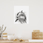 Dolphin Sketch Portrait Schwarz-weiß Poster (Küche)