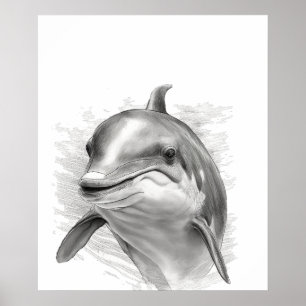 Dolphin Sketch Portrait Schwarz-weiß Poster