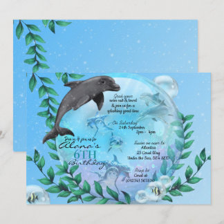 Dolphin Snow Globe Geburtstagsparty Einladungen