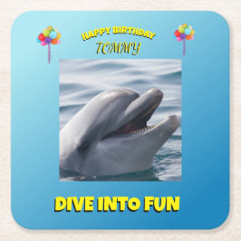 Dolphin Splash Birthday Rechteckiger Pappuntersetzer