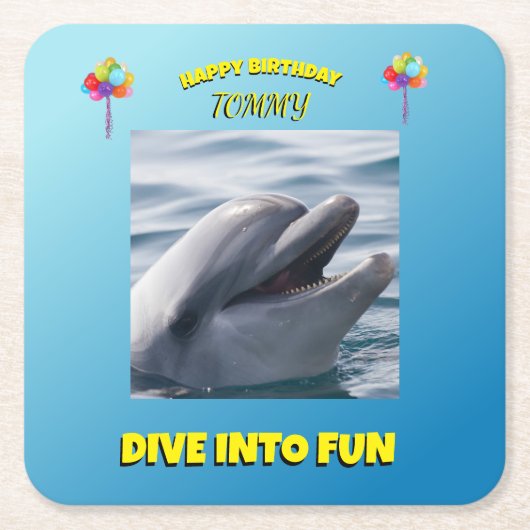 Dolphin Splash Birthday Rechteckiger Pappuntersetzer (Vorderseite)