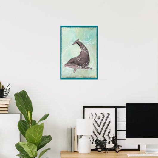 Dolphin Splashing Around in Aqua Green Water Poster (Heimbüro)