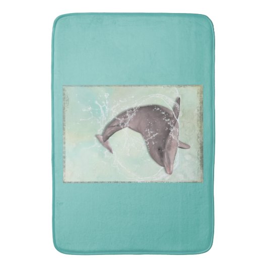 Dolphin Splashing in Coolem Grün Badematte (Vorderseite Vertikal)