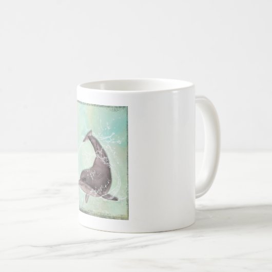 Dolphin Splashing in Coolem Grün Kaffeetasse (VorderseiteRechts)