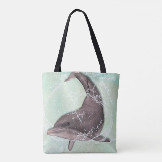 Dolphin Splashing in Coolem Grün Tasche (Rückseite)