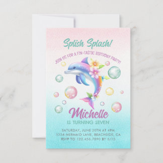 Dolphin Splish Splash Girl Einladung zum Geburtsta