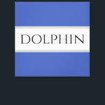 DOLPHIN Sporty Fun Summer Blue White Gray Streifen Leinwanddruck<br><div class="desc">Klassischer,  kräftiger Schriftart in einem hervorgehobenen,  weißen Streifen mit mittlerem blauen Hintergrund mit "DOLPHIN"-Text. Der Text ist optional und kann personalisiert sein.</div>