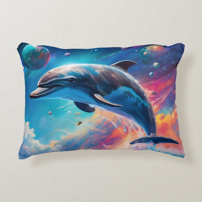 Dolphin springen, Fantasie, Planeten Dekokissen (Vorderseite)