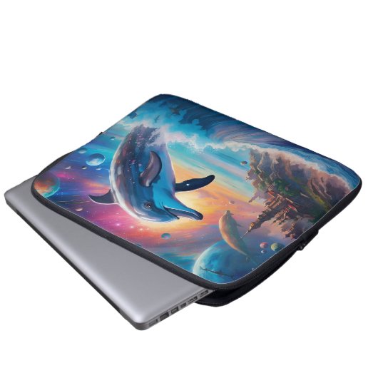 Dolphin springen, Fantasie, Planeten Laptopschutzhülle (Vorne Knopf)