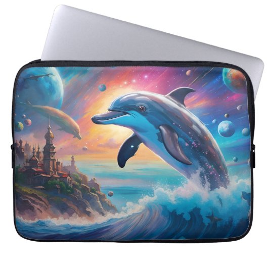 Dolphin springen, Fantasie, Planeten Laptopschutzhülle (Vorderseite)