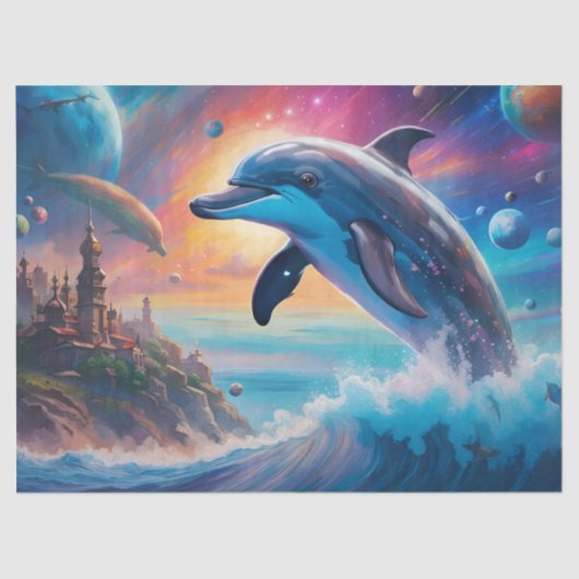Dolphin springen, Fantasie, Planeten Seidenpapier (Vorderseite)
